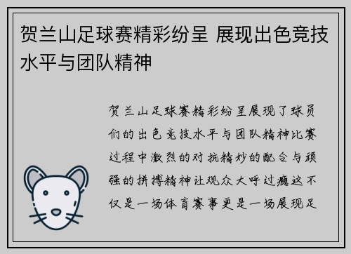 贺兰山足球赛精彩纷呈 展现出色竞技水平与团队精神