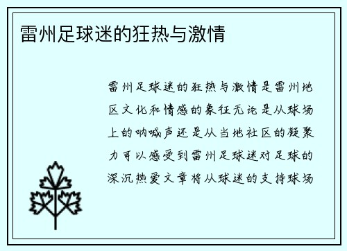 雷州足球迷的狂热与激情