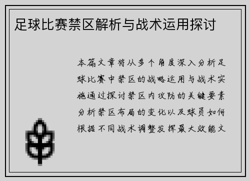 足球比赛禁区解析与战术运用探讨