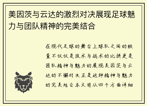 美因茨与云达的激烈对决展现足球魅力与团队精神的完美结合