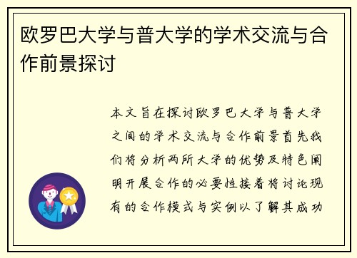 欧罗巴大学与普大学的学术交流与合作前景探讨