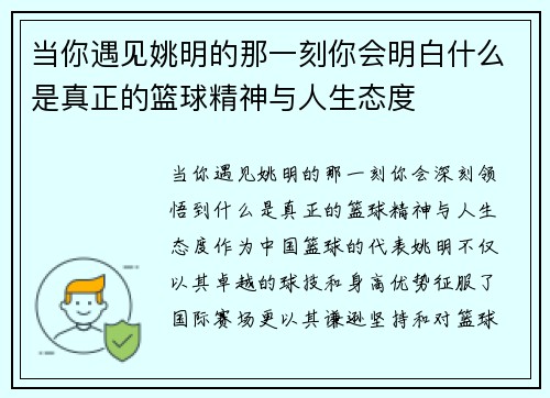 当你遇见姚明的那一刻你会明白什么是真正的篮球精神与人生态度